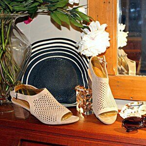 Leather Lattice Heeled Sandals